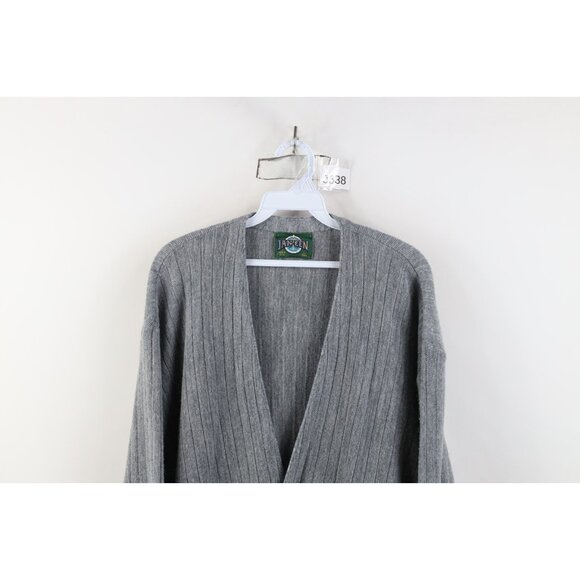 Vtg 70s Streetwear Mens XLT Blank Striped Ribbed Knit Cardigan Sweater Gray USA - Picture 2 of 14